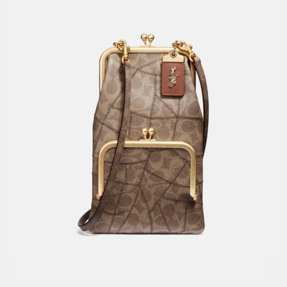 COACH Double Frame Kisslock Bag With Signature Patchwork
